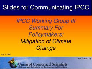 IPCC Working Group III Summary For Policymakers: Mitigation of Climate Change