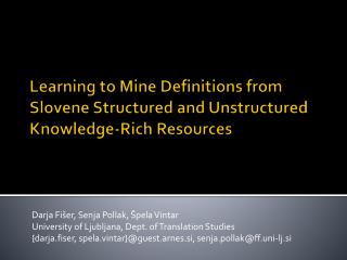 Learning to Mine Definitions from Slovene Structured and Unstructured Knowledge - Rich Resources