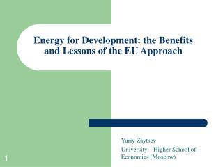 Energy for Development: the Benefits and Lessons of the EU Approach