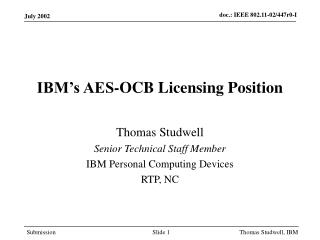 IBM’s AES-OCB Licensing Position