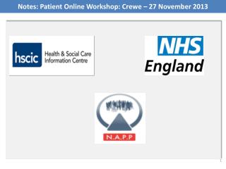 Notes: Patient Online Workshop: Crewe – 27 November 2013