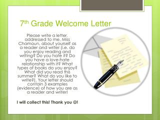 7 th Grade Welcome Letter