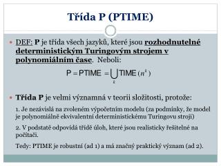 Třída P (PTIME)