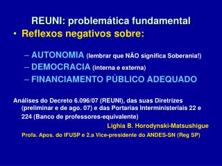 REUNI: problemática fundamental