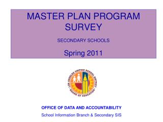 MASTER PLAN PROGRAM SURVEY SECONDARY SCHOOLS Spring 2011