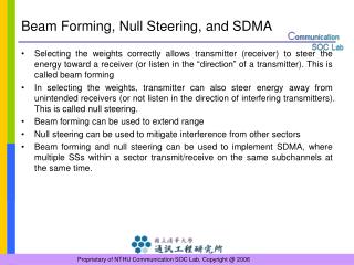 Beam Forming, Null Steering, and SDMA