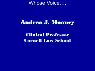 Whose Voice…. Andrea J. Mooney Clinical Professor Cornell Law School