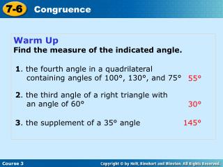 Warm Up Find the measure of the indicated angle.