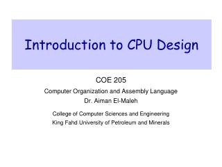 Introduction to CPU Design