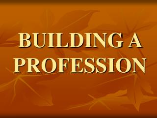 BUILDING A PROFESSION