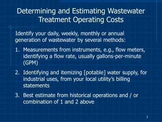 Determining and Estimating Wastewater Treatment Operating Costs