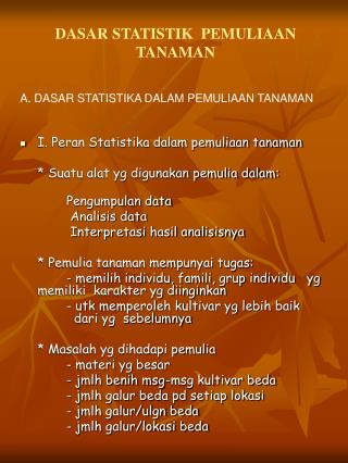 DASAR STATISTIK PEMULIAAN TANAMAN