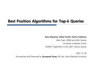 Best Position Algorithms for Top-k Queries