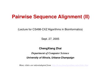 Pairwise Sequence Alignment (II)