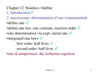 Chapter 12: Kinetics; Outline 1. Introduction 