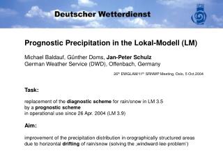 Task: replacement of the diagnostic scheme for rain/snow in LM 3.5 by a prognostic scheme