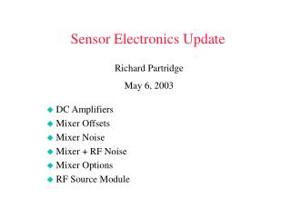 Sensor Electronics Update