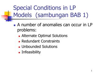 Special Conditions in LP Models (sambungan BAB 1)