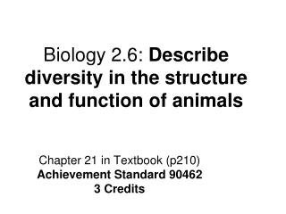 Biology 2.6: Describe diversity in the structure and function of animals