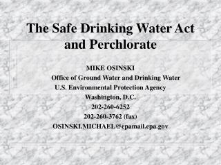 The Safe Drinking Water Act and Perchlorate