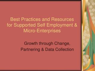 Best Practices and Resources for Supported Self Employment &amp; Micro-Enterprises