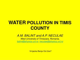 WATER POLLUTION IN TIMIS COUNTY