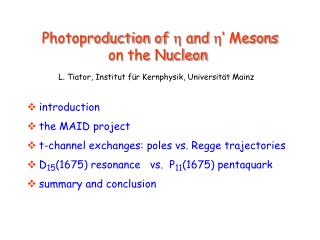 Photoproduction of h and h ‘ Mesons on the Nucleon
