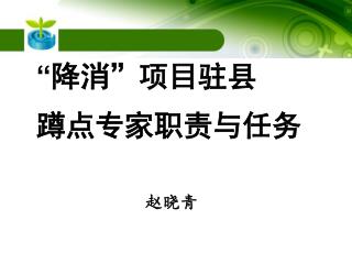 “ 降消 ” 项目驻 县 蹲点专家职责与任务