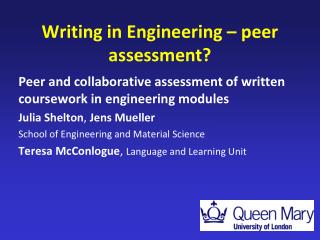 Writing in Engineering – peer assessment?