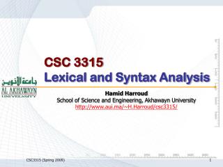 CSC 3315 Lexical and Syntax Analysis