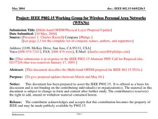 Project: IEEE P802.15 Working Group for Wireless Personal Area Networks (WPANs)