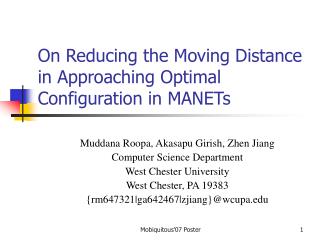 On Reducing the Moving Distance in Approaching Optimal Configuration in MANETs