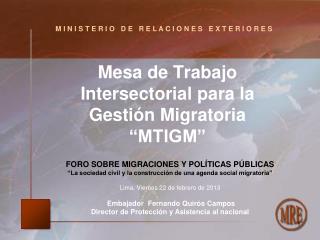 Mesa de Trabajo Intersectorial para la Gestión Migratoria “MTIGM”