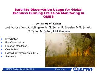 Satellite Observation Usage for Global Biomass Burning Emission Monitoring in GMES