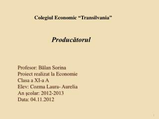 Colegiul Economic “ Transilvania ” Producătorul