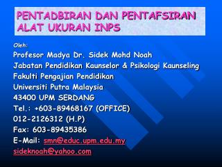 PENTADBIRAN DAN PENTAFSIRAN ALAT UKURAN INPS