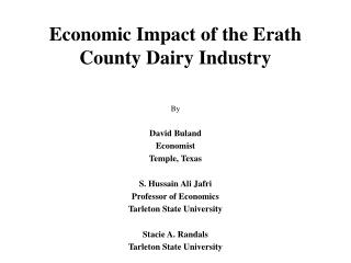 Economic Impact of the Erath County Dairy Industry