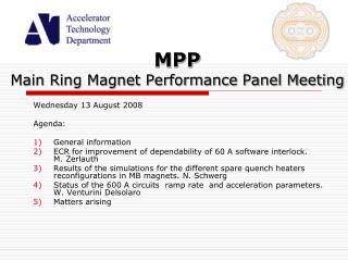 MPP Main Ring Magnet Performance Panel Meeting