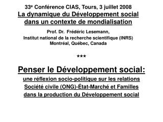*** Penser le Développement social: une réflexion socio-politique sur les relations