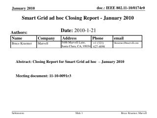 Smart Grid ad hoc Closing Report - January 2010