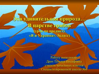 Эта удивительная природа… В царстве грибов (урок по предмету «Я и Украина». 3класс)