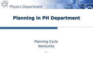 Planning in PH Department