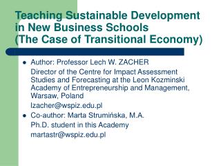 Teaching Sustainable Development in New Business Schools (The Case of Transitional Economy)