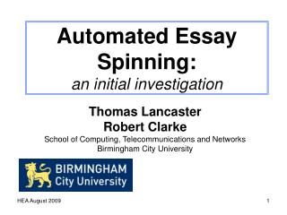 Automated Essay Spinning: an initial investigation