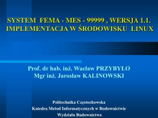 SYSTEM FEMA - MES - 99999 , WERSJA 1.1. IMPLEMENTACJA W ŚRODOWISKU LINUX