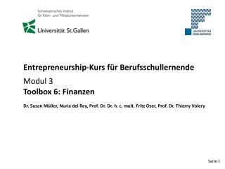 Entrepreneurship-Kurs für Berufsschullernende Modul 3 Toolbox 6: Finanzen