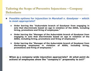 Tailoring the Scope of Preventive Injunctions – Company Defendants