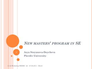New masters’ program in SE