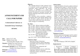 ANNOUNCEMENT AND 				CALL FOR PAPERS 9 th International Conference on