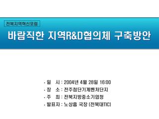 일 시 : 2004 년 4 월 28 일 16:00 장 소 : 전주첨단기계벤처단지 주 최 : 전북지방중소기업청